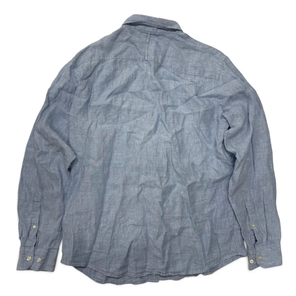 Banana Republic Mens 100% Linen Button Up Shirt Large Blue Slim Fit Long Sleeve